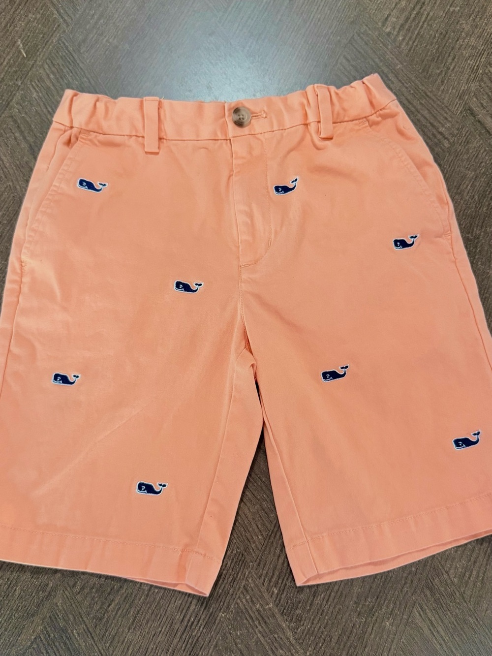 Vineyard Vines Peach Embroidered Whale Flat Front Kids Shorts